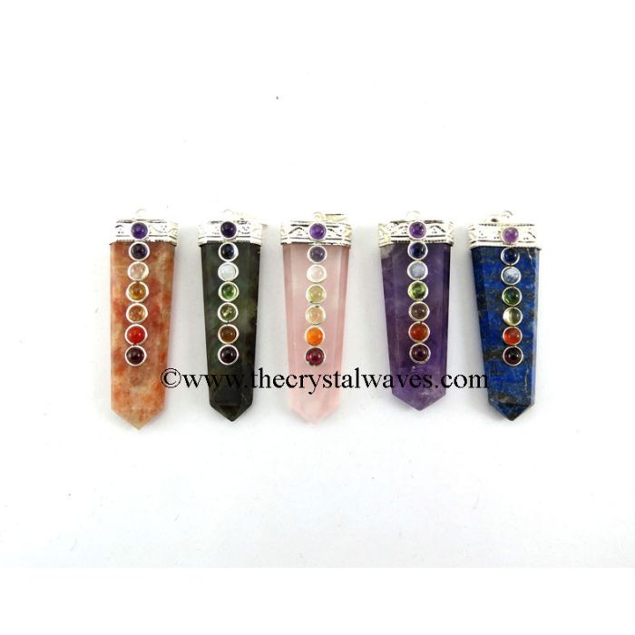 Mix Gemstone Chakra Beads Flat Pencil Pendant