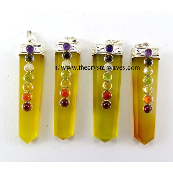 Yellow Chalcedony Chakra Beads Flat Pencil Pendant
