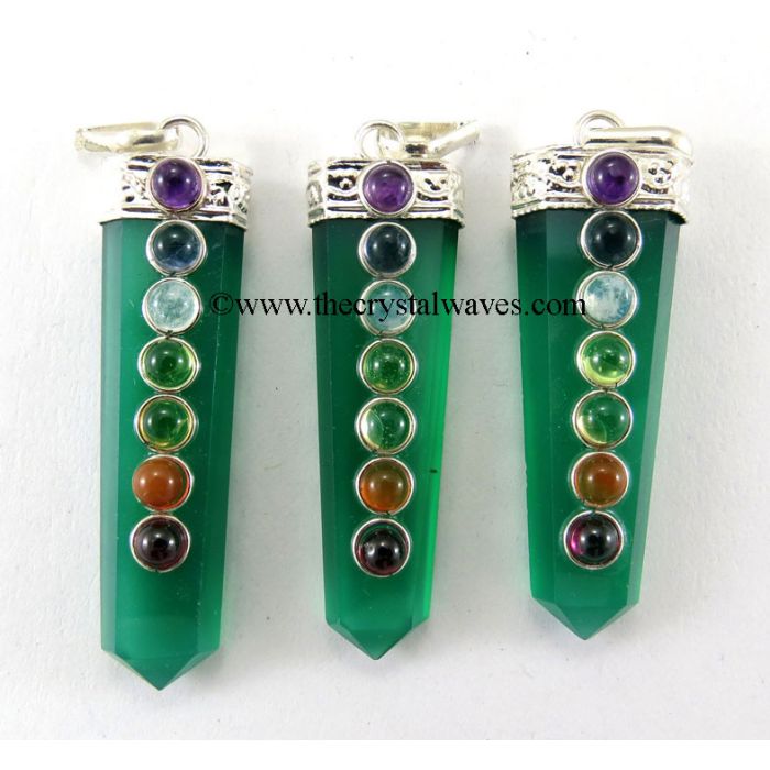 Green Chalcedony Chakra Beads Flat Pencil Pendant
