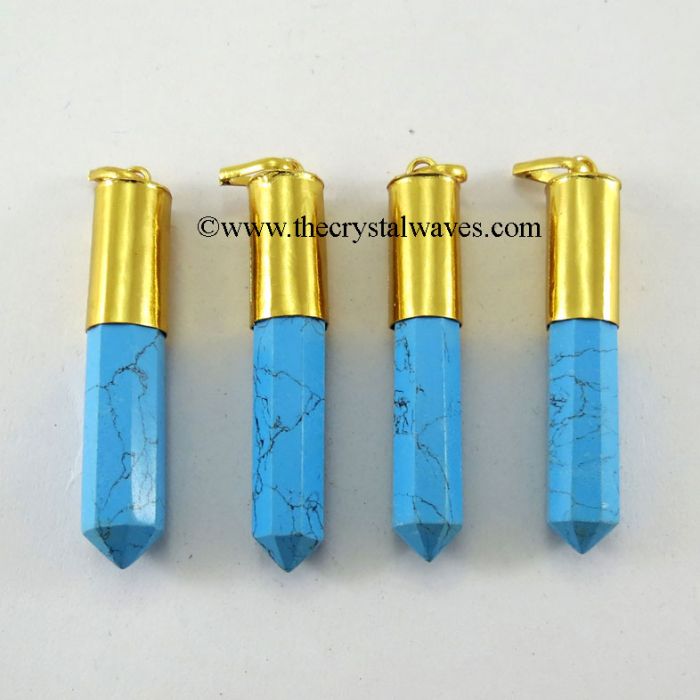 Turquoise With Matrix Manmade Gold Cap Pencil Pendant