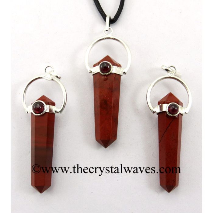 Red Jasper Double Point Pencil Pendant With Garnet