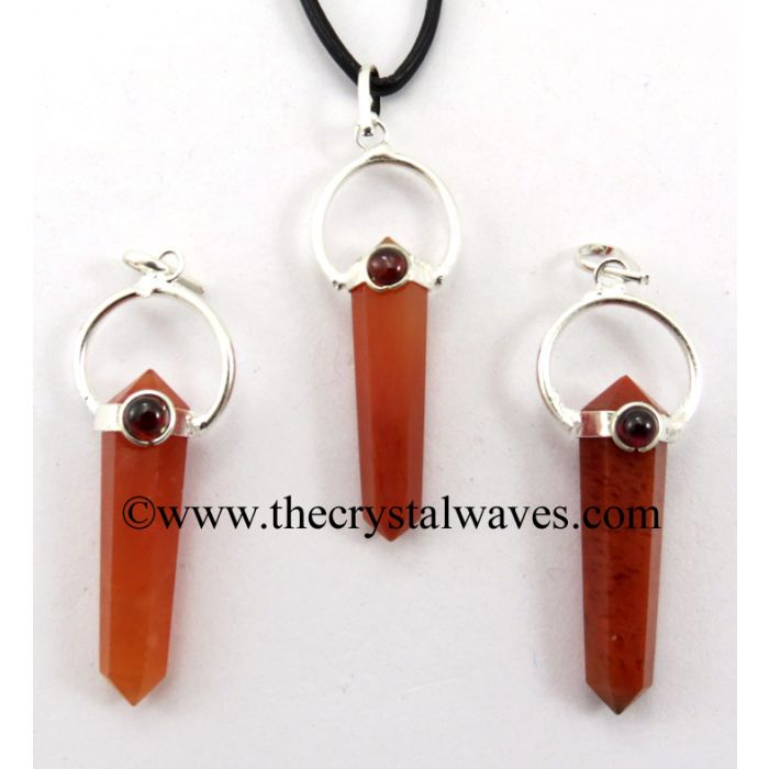 Red Aventurine Double Point Pencil Pendant With Garnet