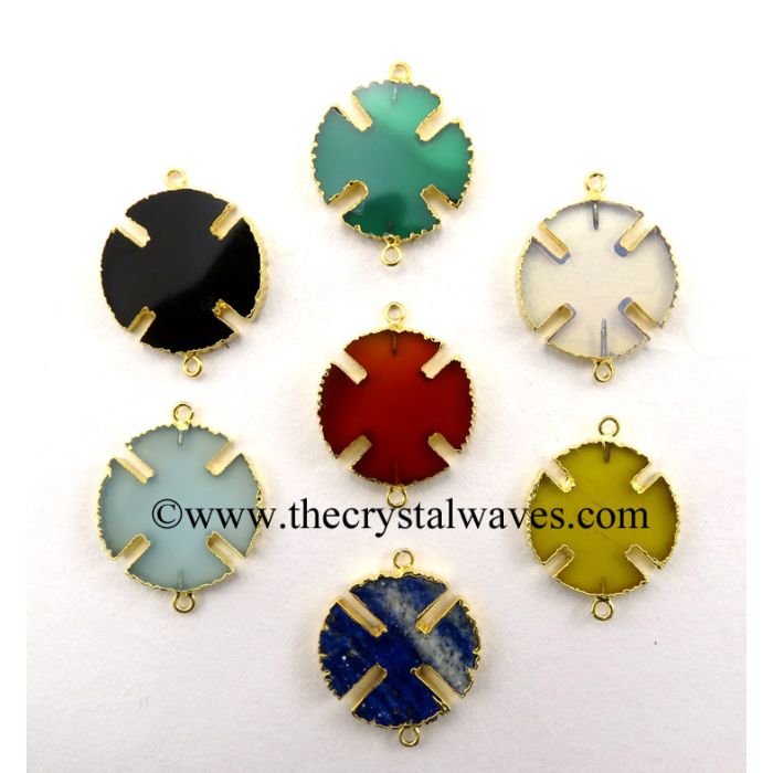 Mix Assorted Gemstones Viking's Cross Gold Electroplated Connector / Pendant