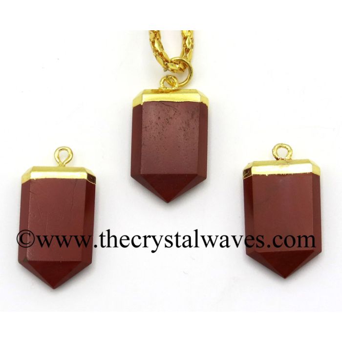 Red Jasper Small Flat Pencil Gold Electroplated Pendant