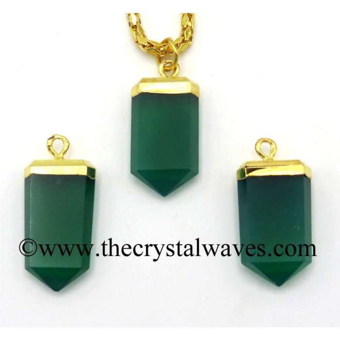 Green Chalcedony / Onyx Small Flat Pencil Gold Electroplated Pendant