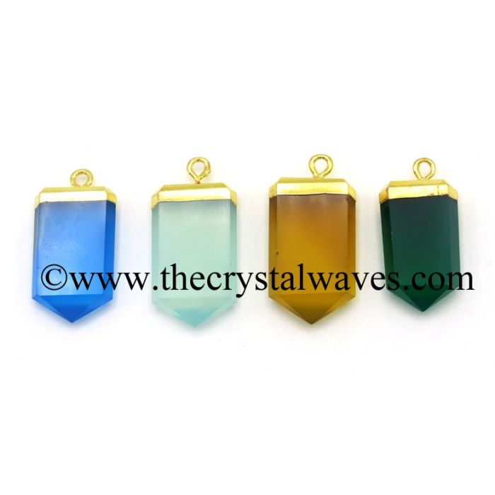 Mix Chalcedony / Onyx Small Flat Pencil Gold Electroplated Pendant