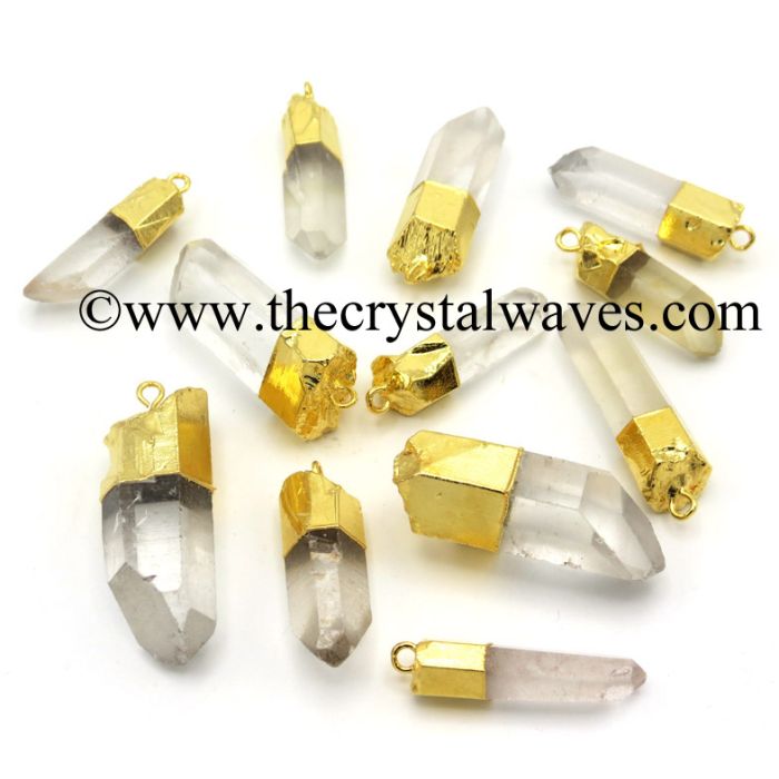 Crystal Quartz Gold Electroplated Natural Pencil Pendant