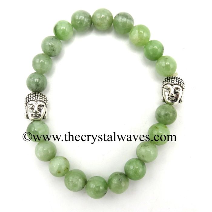 Green Jade 8 mm Round Beads Bracelet With Buddha Charms