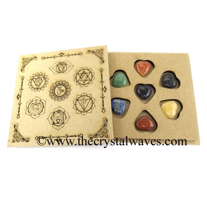 Pub Heart Chakra Set with Chakra Symbols Engraved Flat Wooden Box With Gemstone 