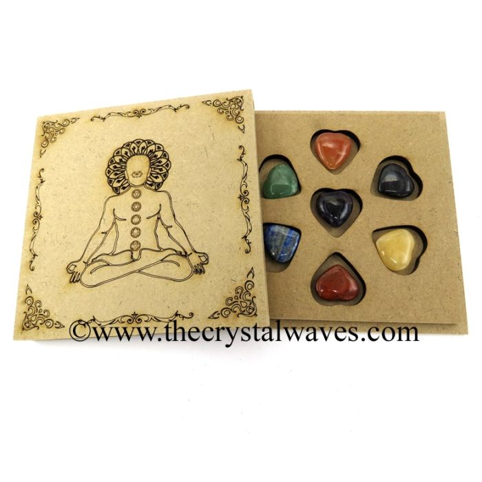 Pub Heart Chakra Set with Buddha Engraved Flat Wooden Box with Gemstone 