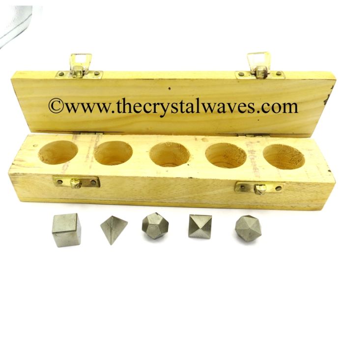 Pyrite Geometry Set -  5 Pc With Wooden Box