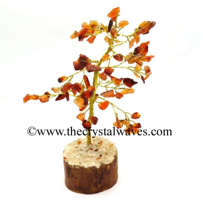 Carnelian 50 Chips Golden Wire Gemstone Tree With Wooden Base
