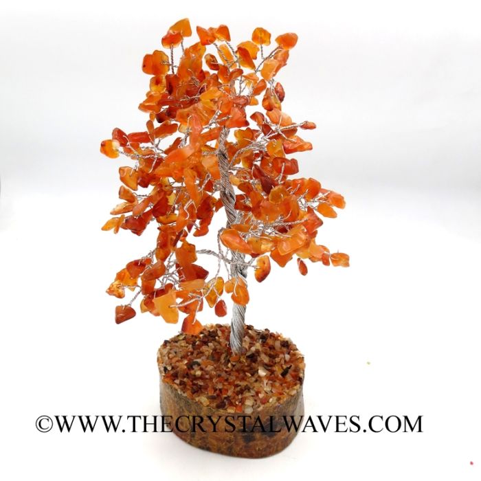 Carnelian 100 Chips Silver Wire Gemstone Tree With Wooden Base