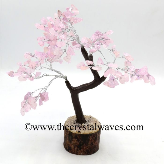 Rose Quartz 200 Chips Brown Bark Silver Wire Gemstone Tree With Wooden Base