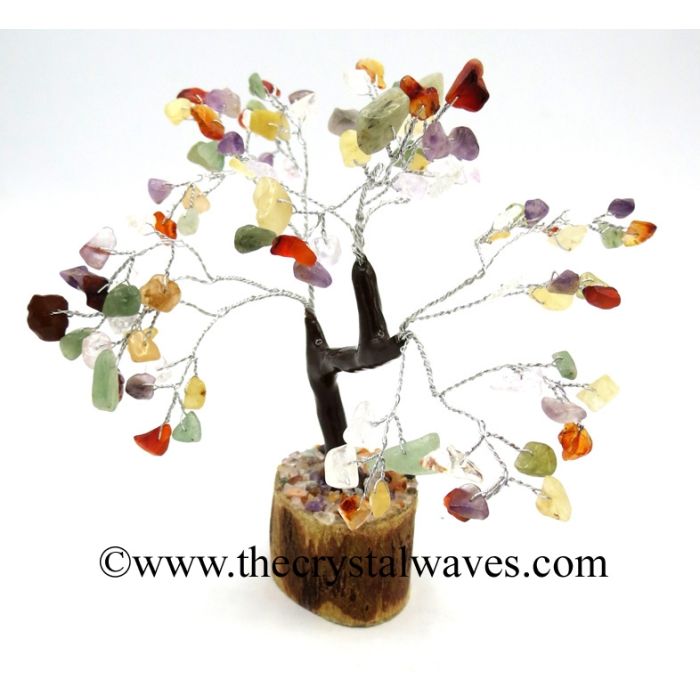 Mix Gemstone 200 Chips Brown Bark Silver Wire Gemstone Tree With Wooden Base