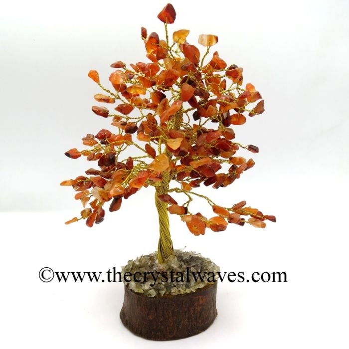 Carnelian 400 Chips Golden Wire Gemstone Tree With Wooden Base