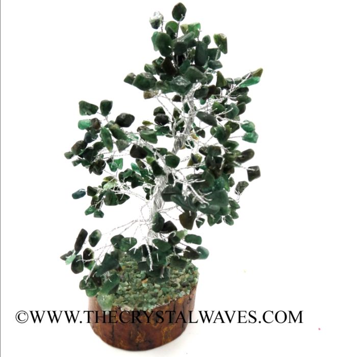 Green Aventurine 500 Chips Silver Wire Gemstone Tree With Wooden Base