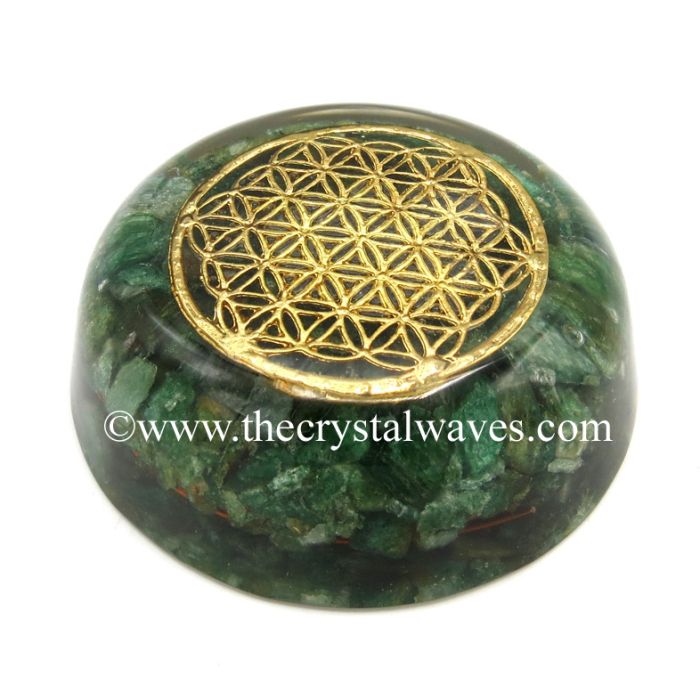 Green Aventurine Chips Orgone Dome / Paper Weight With Flower Of Life Symbol