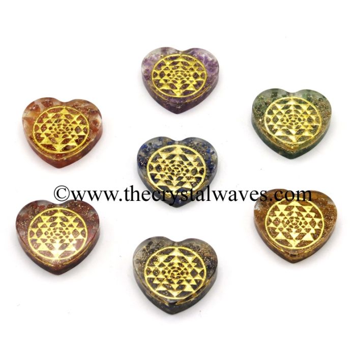 Orgone Heart Shape Chakra Set With Yantra Symbol