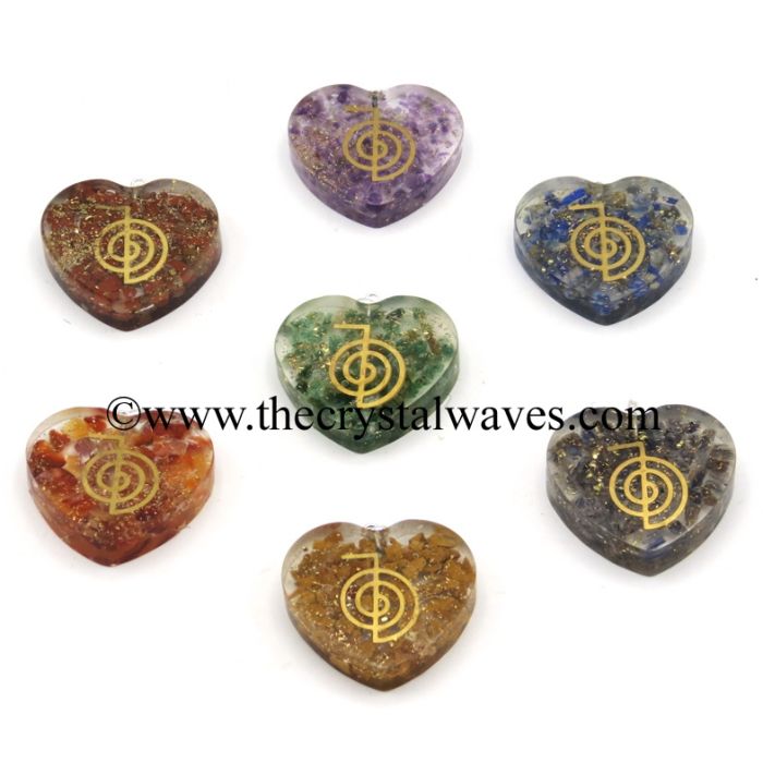 Orgone Heart Shape With Cho Ku Rei Symbols Pendant Chakra Set