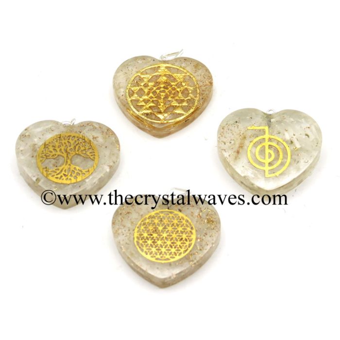 Selenite Chips With Mix Assorted Symbols Heart Shape Orgone Pendant