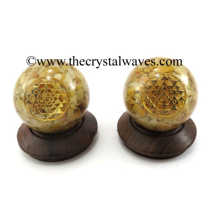 Yellow Aventurine Chips Orgone Ball Sphere With Yantra Symbol