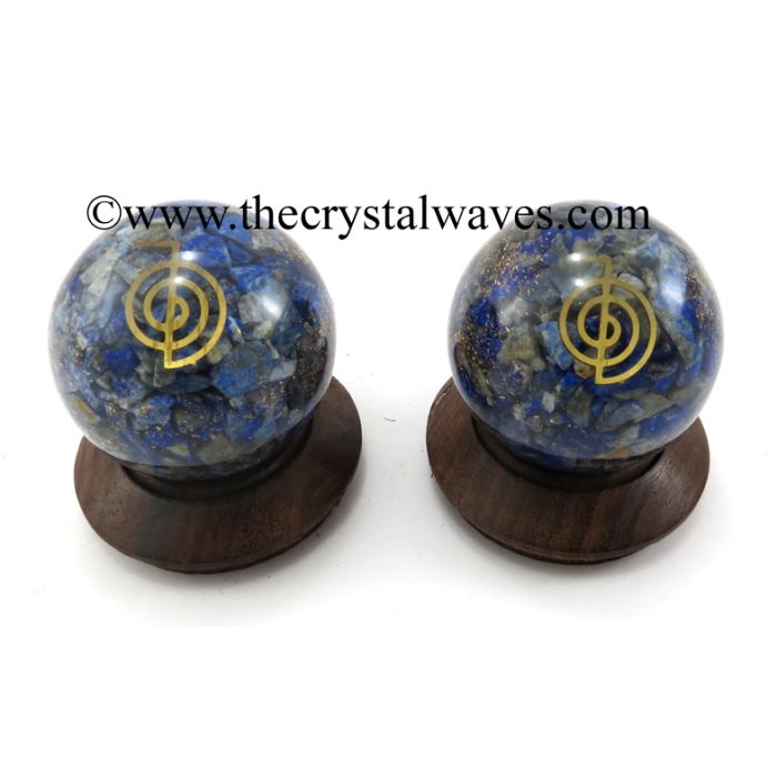 Lapis Lazuli Chips Orgone Ball Sphere With Cho Ku Rei Symbol