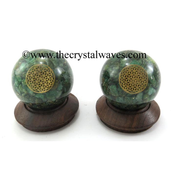 Green Aventurine Chips Orgone Ball Sphere With Flower Of Life Symbol