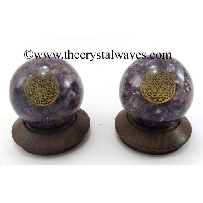Amethyst Chips Orgone Ball Sphere With Flower Of Life Symbol