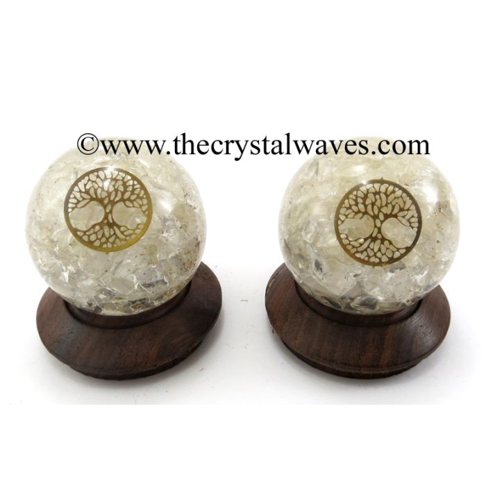 Crystal Quartz Chips Orgone Ball Sphere With Tree Of Life Symbol