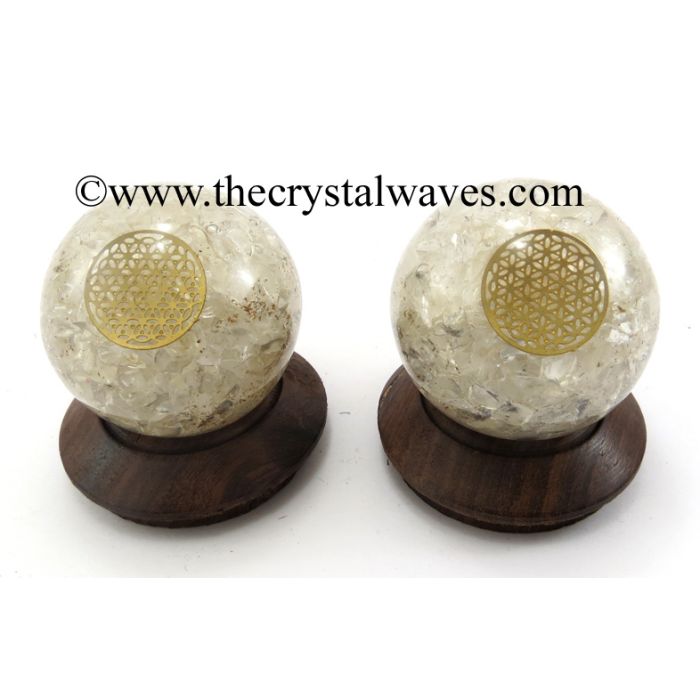 Crystal Quartz Chips Orgone Ball Sphere With Flower Of Life Symbol