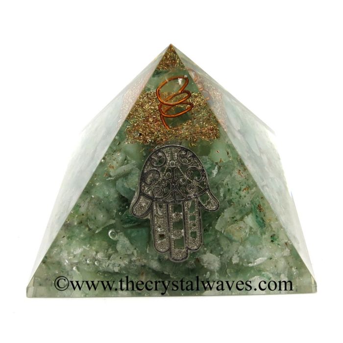 Light Green Aventurine Chips Orgone Pyramid With Hamsa Symbol