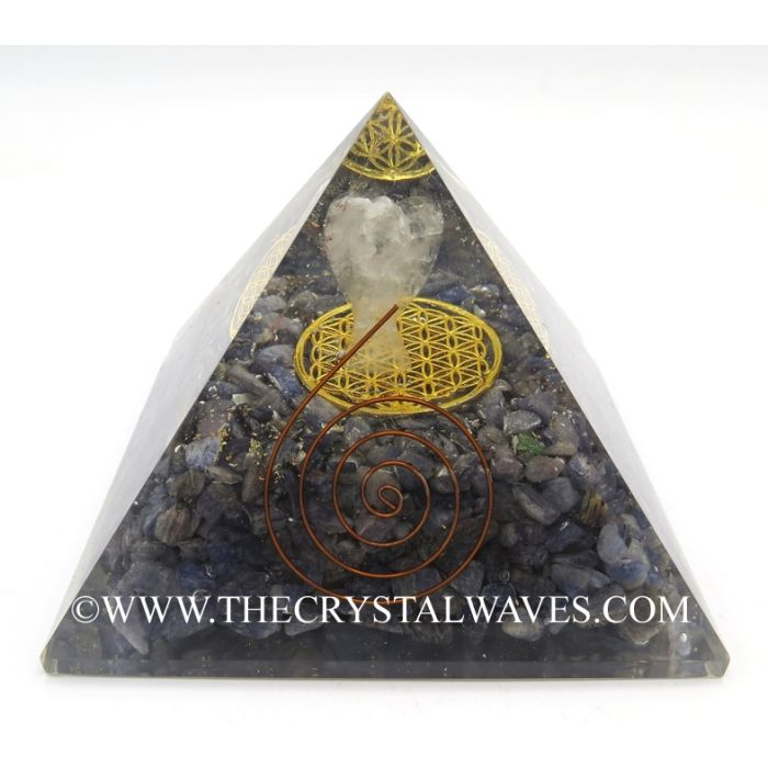 Blue Aventurine Chips Big  Orgone Pyramid With Crystal Quartz Angel And Flower Of Life