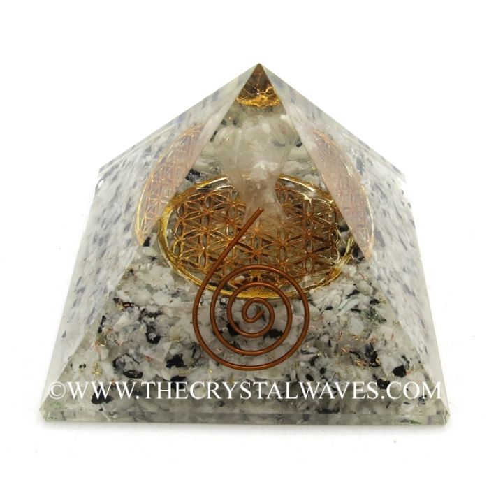 Rainbow Moonstone Chips Orgone Pyramid With Crystal Quartz Angel And Flower Of Life