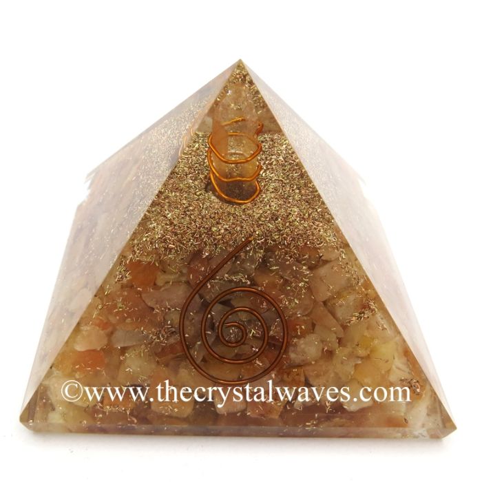 Yellow Aventurine Chips Orgone Pyramids With Copper Wrapped Crystal Point
