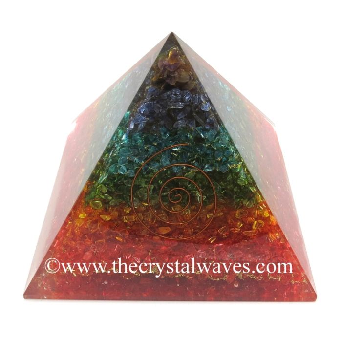 Chakra Dyed Layered Chips Big Orgone Pyramids With Copper Wrrapped Crystal Point