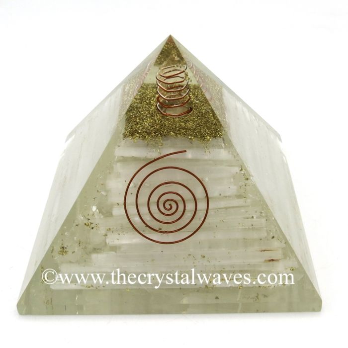 Selenite Chips Big Orgone Pyramids With Copper Wrrapped Crystal Point
