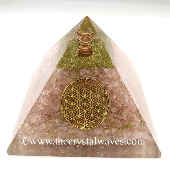 Rose Quartz Chips Big Orgone Pyramids With Flower Of Life & Copper Wrrapped Crystal Point