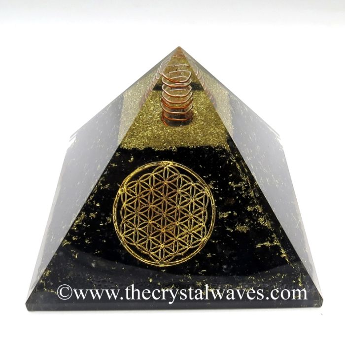 Shungite Chips Orgone Pyramids With Flower Of Life & Copper Wrapped Crystal Point