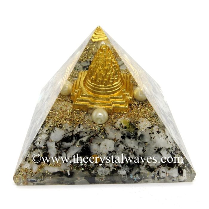 Rainbow Moonstone Chips Orgone Pyramid With Meru Shreeyantra
