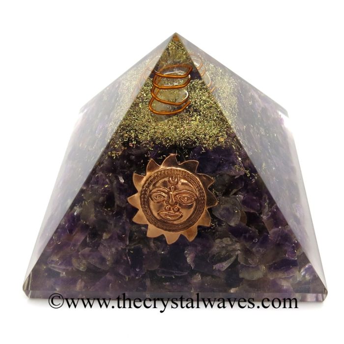 Amethyst Chips Orgone Pyramid With Sun Symbol