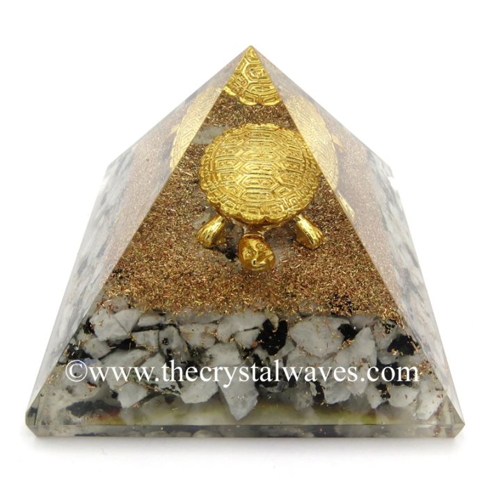 Rainbow Moonstone Chips Orgone Pyramid With Fengshui / Vastu Tortoise