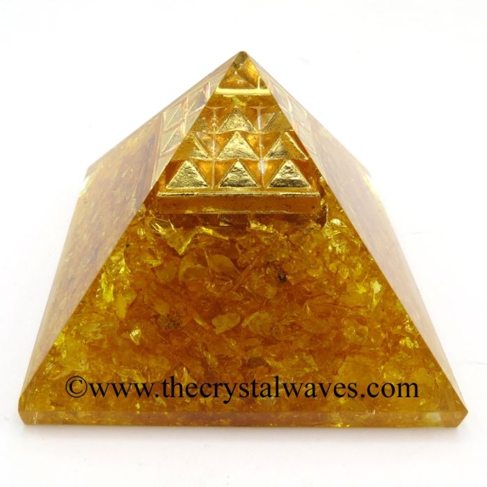 Yellow Dyed Quartz Chips Orgone Pyramid With Vastu / Lemurian Pyramid Plate