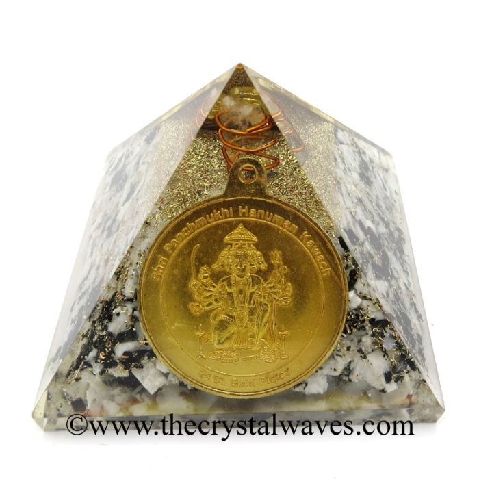 Rainbow Moonstone Chips Orgone Pyramid With Shree Five Face Hanuman Protection Yantra / Shree PanchMukhi Hanuman Kavach Yantra