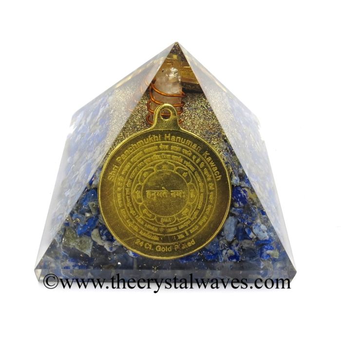 Lapis Lazuli Chips Orgone Pyramid With Shree FiveFace Hanuman Protection Yantra / Shree PanchMukhi Hanuman Kavach Yantra