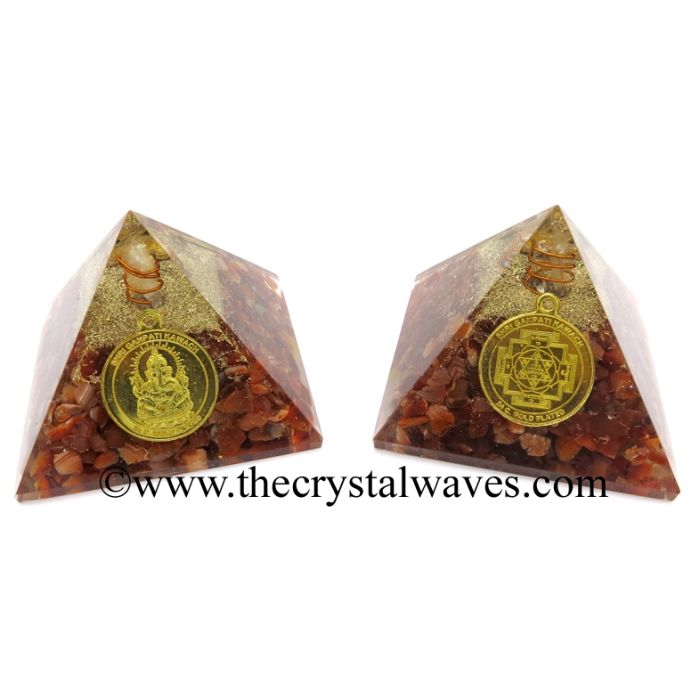 Carnelian Chips Orgone Pyramid With Shree Ganesha Protection Yantra