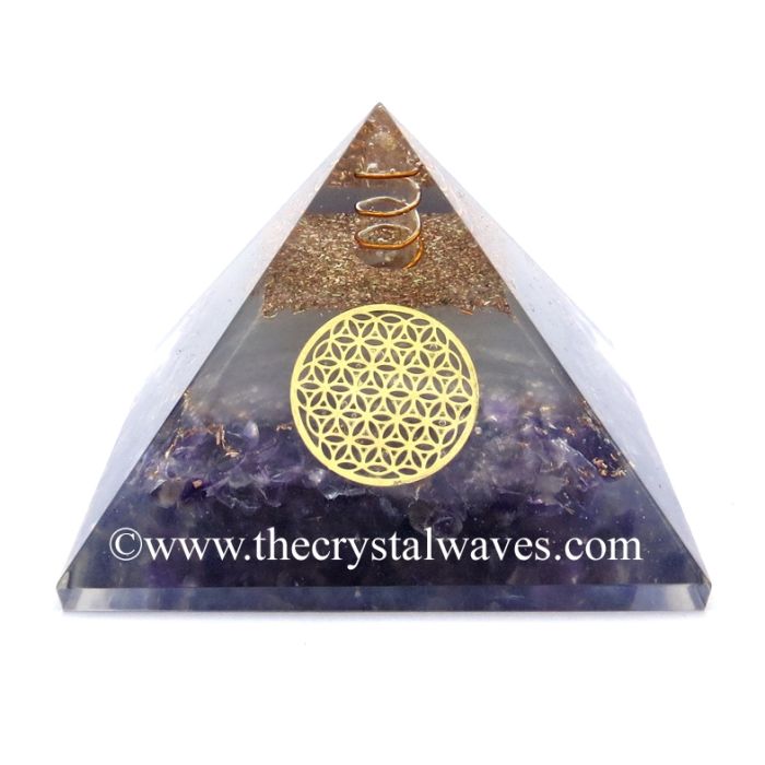 Glow In Dark Amethyst Chips Orgone Pyramid With Flower Of Life Star