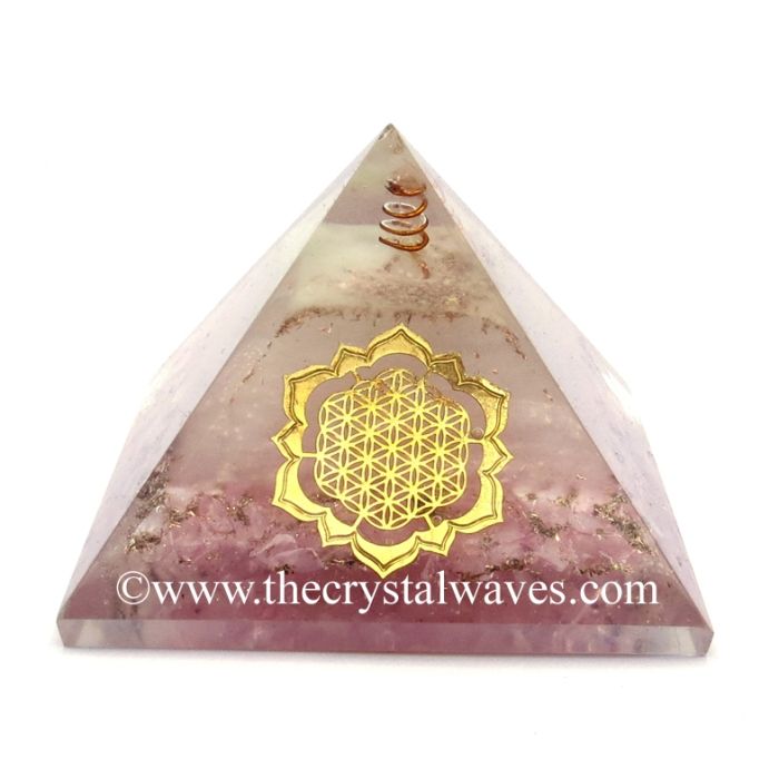 Glow In Dark Rose Quartz Chips Orgone Pyramid With Lotus Flower Of Life