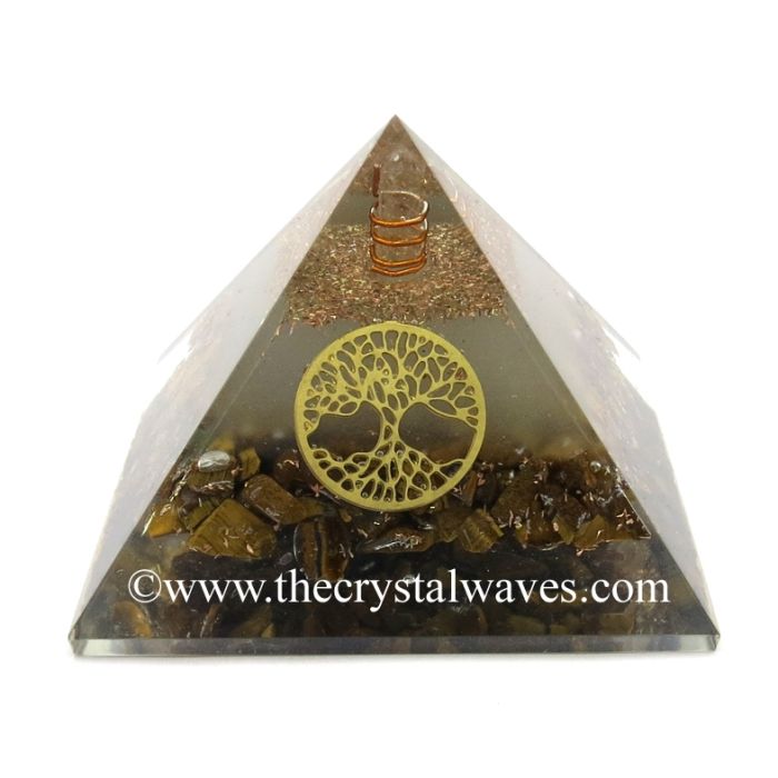 Glow In Dark Tiger Eye Agate Chips Orgone Pyramid With Tree Of Life