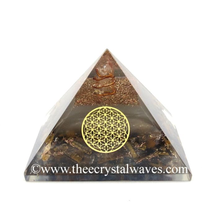 Glow In Dark Tiger Eye Agate Chips Orgone Pyramid With Flower Of Life
